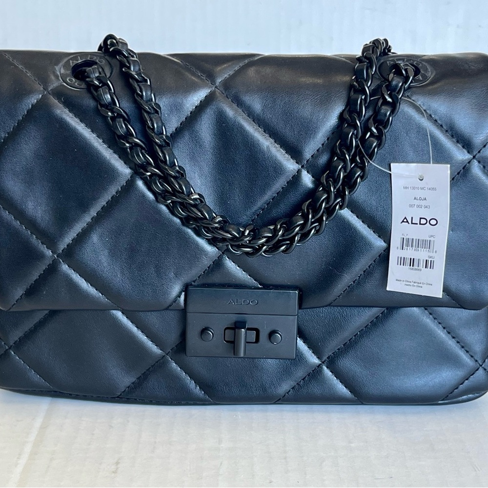 Aldo Black Quilted Shoulder Bag with Chain Strap